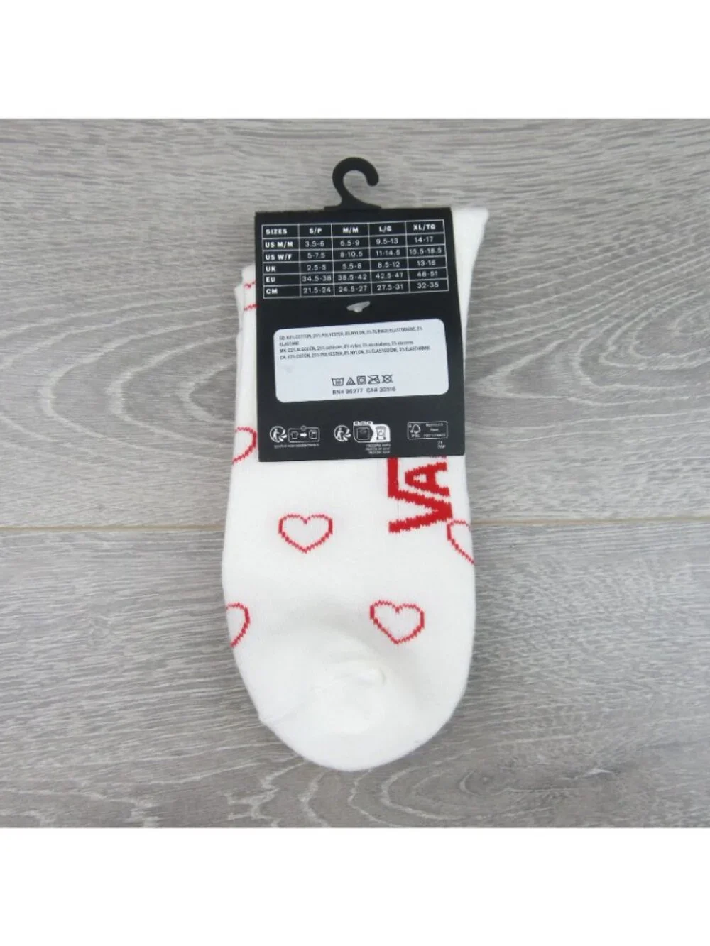 Vans Hearts White Half Crew Socks Unisex Size Large (1 Pair) NEW